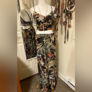Floral Maxi Skirt set with wrap halter tie top